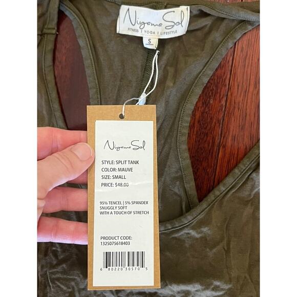 NWT Niyama Sol Split Tank Muave forest green sz S activewear yoga flowy light - Picture 3 of 4